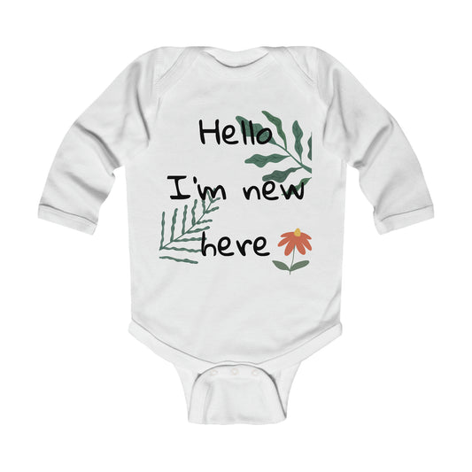 Hello, I'm New Here Infant Long Sleeve Bodysuit